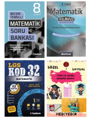 TUDEM YAYINLARI LGS MATEMATİK BECERİ TEMELLİ SORU BANKASI - MATEMATİK KLAVUZ DENEME - MATEMATİK KOD 32 DENEME - HEDİYE