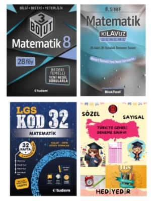 TUDEM YAYINLARI LGS MATEMATİK 3 BOYUT BECERİ TEMELLİ SORU BANKASI - MATEMATİK KLAVUZ DENEME - MATEMATİK KOD 32 DENEME - HEDİYE