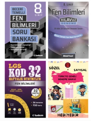 TUDEM YAYINLARI LGS FEN BİLİMLERİ BECERİ TEMELLİ SORU BANKASI - FEN BİLİMLERİ KLAVUZ DENEME - FEN BİLİMLERİ 32 HAFTALIK DENEMELER - HEDİYE