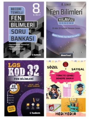 TUDEM YAYINLARI LGS FEN BİLİMLERİ BECERİ TEMELLİ SORU BANKASI - FEN BİLİMLERİ KLAVUZ DENEME - FEN BİLİMLERİ KOD 32 DENEME - HEDİYE