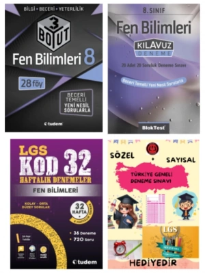 TUDEM YAYINLARI LGS FEN BİLİMLERİ 3 BOYUT BECERİ TEMELLİ SORU BANKASI - FEN BİLİMLERİ KLAVUZ DENEME - FEN BİLİMLERİ KOD 32 HAFTALIK DENEME - HEDİYE