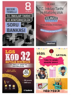 TUDEM YAYINLARI LGS T.C İNKILAP TARİHİ  BECERİ TEMELLİ SORU BANKASI - T.C İNKILAP TARİHİ KLAVUZ DENEME - T.C İNKILAP TARİHİ 32 HAFTALIK DENEMELER - HEDİYE