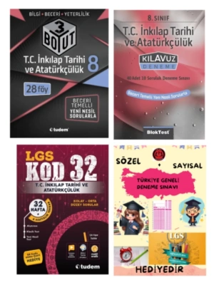 TUDEM YAYINLARI LGS 3 BOYUT T.C İNKILAP TARİHİ BECERİ TEMELLİ SORU BANKASI - T.C İNKILAP TARİHİ KLAVUZ DENEME - T.C İNKILAP TARİHİ KOD 32 DENEME - HEDİYE