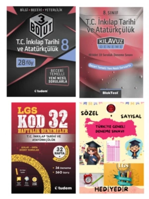 TUDEM YAYINLARI LGS 3 BOYUT T.C İNKILAP TARİHİ BECERİ TEMELLİ SORU BANKASI - T.C İNKILAP TARİHİ KLAVUZ DENEME - T.C İNKILAP TARİHİ KOD 32 HAFTALIK DENEMELER - HEDİYE
