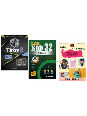 TUDEM YAYINLARI LGS TÜRKÇE 3 BOYUT BECERİ TEMELLİ SORU BANKASI - TÜRKÇE KOD 32 DENEME- HEDİYE