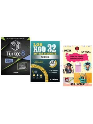TUDEM YAYINLARI LGS TÜRKÇE 3 BOYUT BECERİ TEMELLİ SORU BANKASI - TÜRKÇE KOD 32 HAFTALIK DENEMELER- HEDİYE