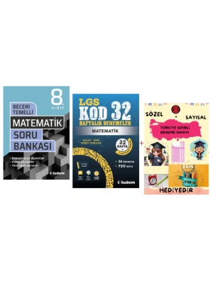 TUDEM YAYINLARI LGS MATEMATİK BECERİ TEMELLİ SORU BANKASI - MATEMATİK KOD 32 HAFTALIK DENEMELER - HEDİYE