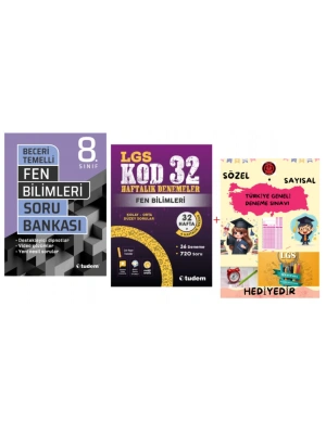 TUDEM YAYINLARI LGS FEN BİLİMLERİ BECERİ TEMELLİ SORU BANKASI - FEN BİLİMLERİ KOD 32 HAFTALIK DENEMELER- HEDİYE