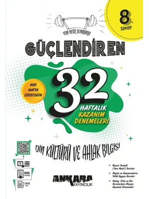 ANKARA YAYINCILIK 8. Sınıf Güçlendiren 32 Haftalık Din Kültürü ve Ahlak Bilgisi Kazanım Denemeleri