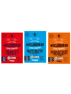 ANKARA YAYINCILIK 8. Sınıf Türkçe - Matematik Güçlendiren Soru Bankası ve Paragraf Soru Bankası (3 Kitap)