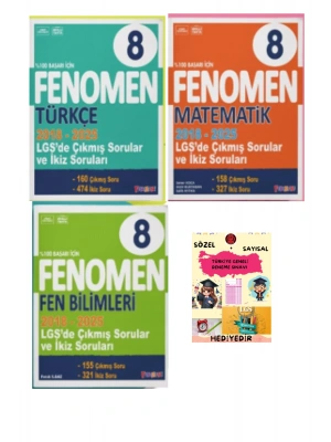 FENOMEN YAYINLARI 8. SINIF LGS Türkçe + Matematik + Fen Bilimleri Çıkmış Sorular Ve İkiz Soruları (2018-2025)