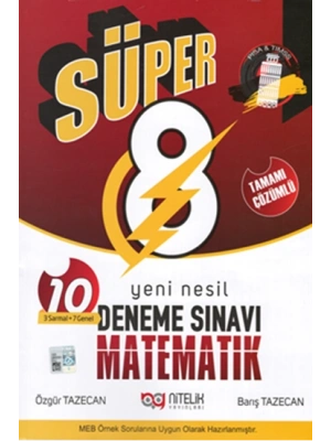 Nitelik Yayınları 8.SINIF DENEME YENİ NESİL SÜPER MATEMATİK TAMAMI ÇÖZÜMLÜ 10 DENEME SINAVI