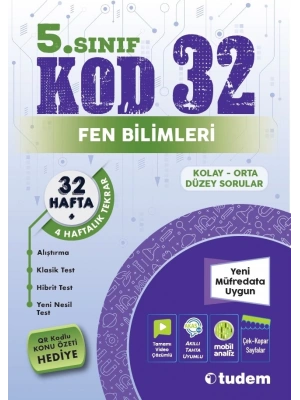 TUDEM YAYINLARI 5.SINIF FEN BİLİMLERİ KOD 32 HAFTA TEKRAR TEST KİTABI