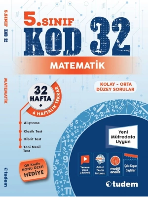 TUDEM YAYINLARI 5.SINIF MATEMATİK KOD 32 HAFTA TEKRAR TEST KİTABI