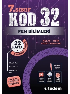 TUDEM YAYINLARI 7.SINIF FEN BİLİMLERİ KOD 32 HAFTA TEKRAR TEST KİTABI