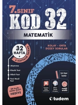 TUDEM YAYINLARI 7.SINIF MATEMATİK KOD 32 HAFTA TEKRAR TEST KİTABI