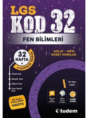 TUDEM YAYINLARI 8.SINIF LGS FEN BİLİMLERİ KOD 32  TEKRAR TEST KİTABI
