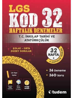 TUDEM YAYINLARI 8.SINIF LGS T.C İNKİLAP TARİHİ KOD 32 HAFTALIK DENEME