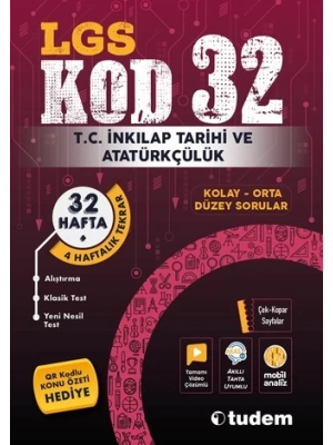 TUDEM YAYINLARI 8.SINIF LGS T.C.İNKİLAP TARİHİ KOD 32  TEKRAR TEST KİTABI