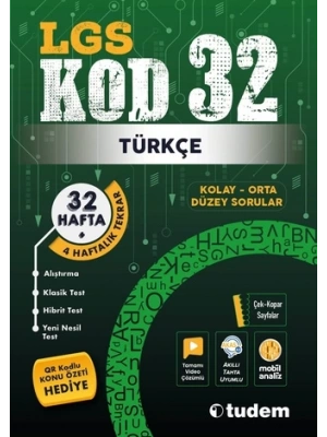 TUDEM YAYINLARI 8.SINIF LGS TÜRKÇE KOD 32  TEKRAR TEST KİTABI
