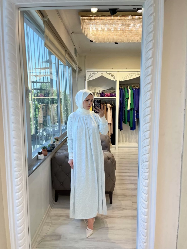 İNVEE 6885 Ekru-Mavi Elbise