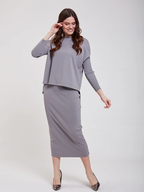 İNVEE 5685 Gri Triko Kalem Etek