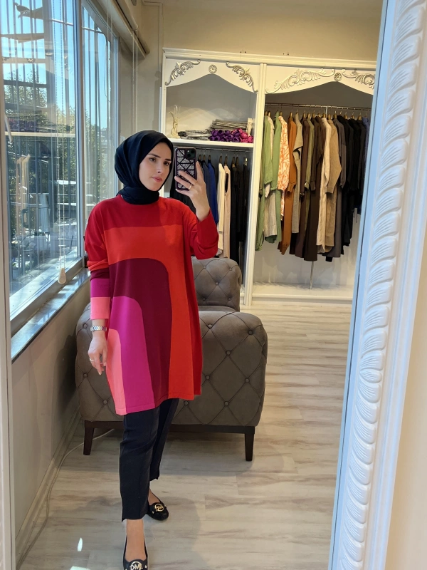 İNVEE 6999 Kırmızı Triko Tunik