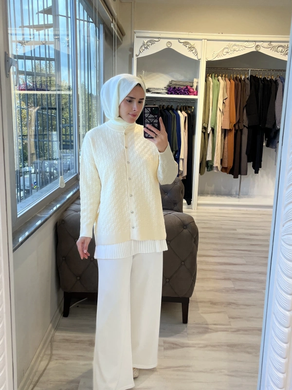 İNVEE 6939 Triko Hırka - Vanilya