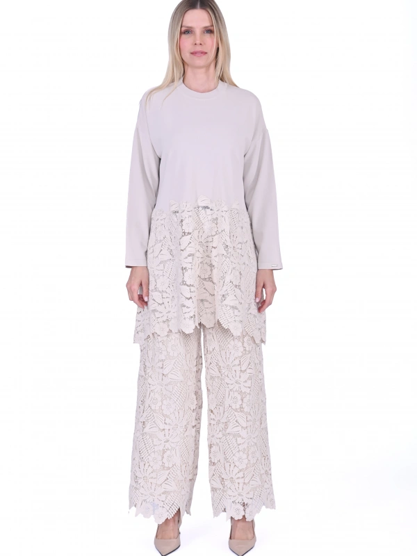 İNVEE 7078 Dantelli Takım - Bej