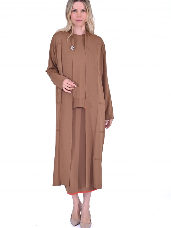 İNVEE 6402 Broş Detaylı Triko Hırka - Kahverengi