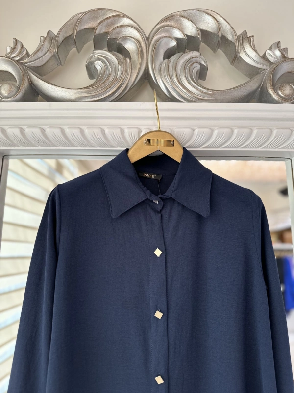İNVEE İnce Krep Gömlek - Lacivert