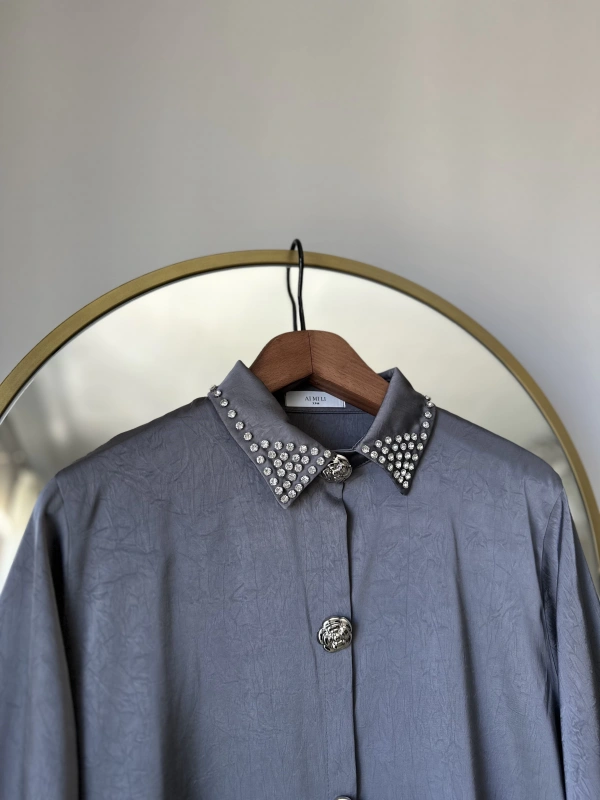 İTHAL Geniş Kalıp Uzun Gömlek/Kap - Gri