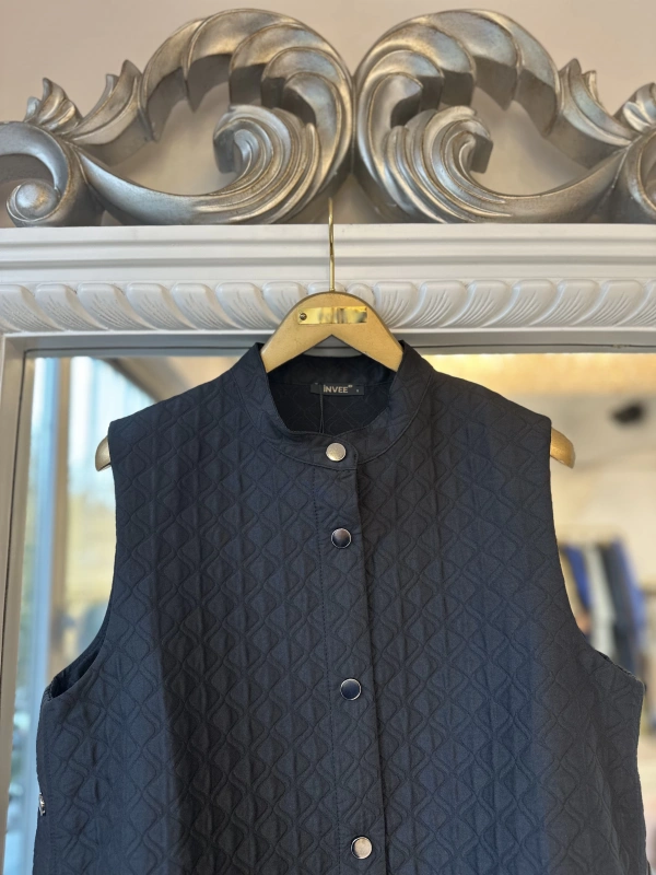 İNVEE Kapitone Uzun Yelek - Siyah