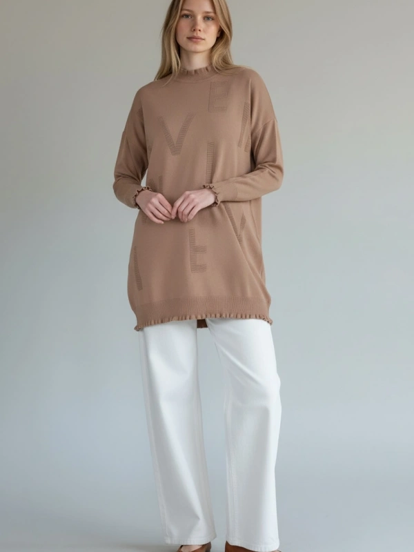 İnvee Viskon Triko Tunik - Camel