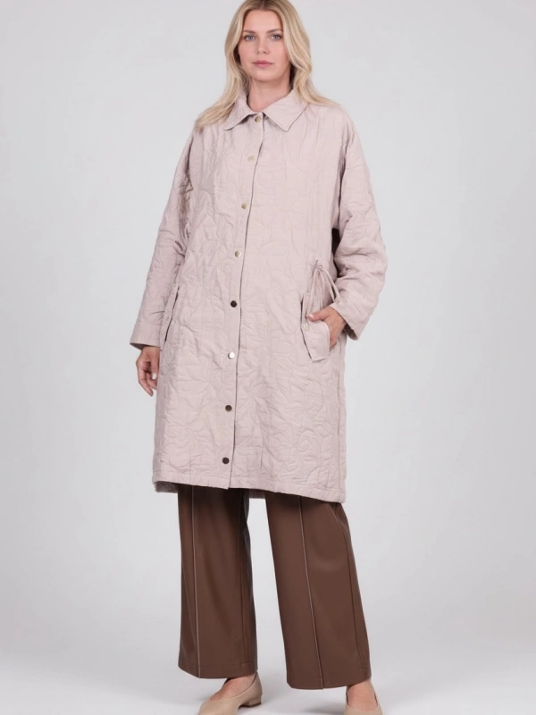 İNVEE Büyük Beden Yaprak Desenli Ceket - Bej