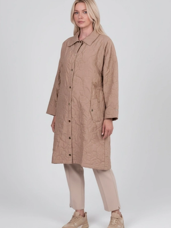 İNVEE Büyük Beden Yaprak Desenli Ceket - Camel