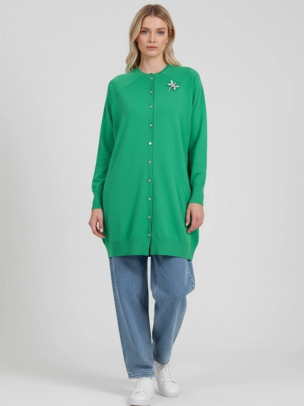 İNVEE Broş Detaylı Triko Hırka - Bonus