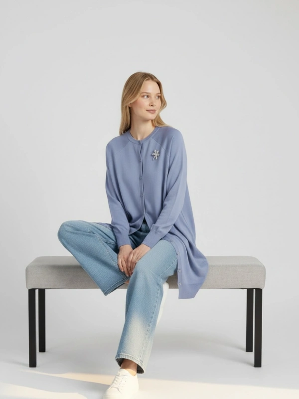 İNVEE Broş Detaylı Triko Hırka - Havacı