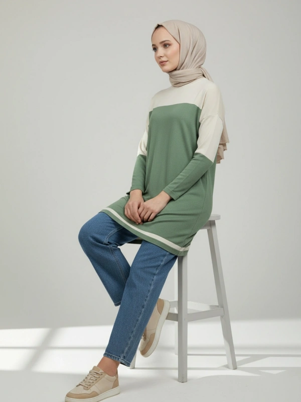İNVEE Triko Tunik - Yeşil-Bej