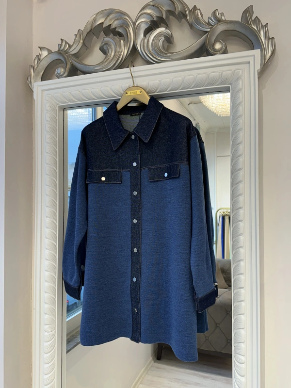 İNVEE Kadın Denim Detaylı Gömlek Ceket - İndigo