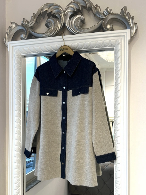 İNVEE Kadın Denim Detaylı Gömlek Ceket - Bej