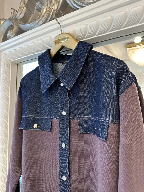 İNVEE Kadın Denim Detaylı Gömlek Ceket - Gül