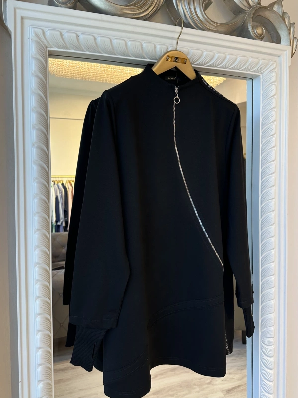 İNVEE Kadın Pamuk Karışımlı Fermuarlı Tunik - Siyah