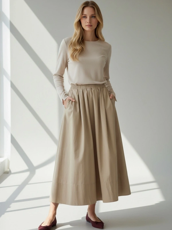 Sentez Kadın Beli Lastikli Etek - Bej