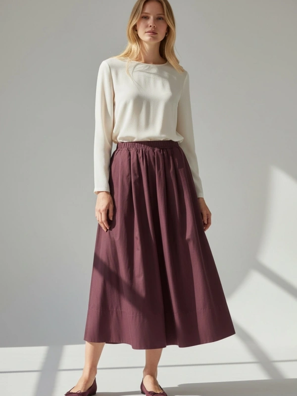 Sentez Kadın Beli Lastikli Etek - Mürdüm