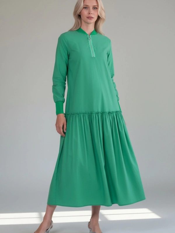 İNVEE Fermuar Detaylı Elbise - Açık Yeşil