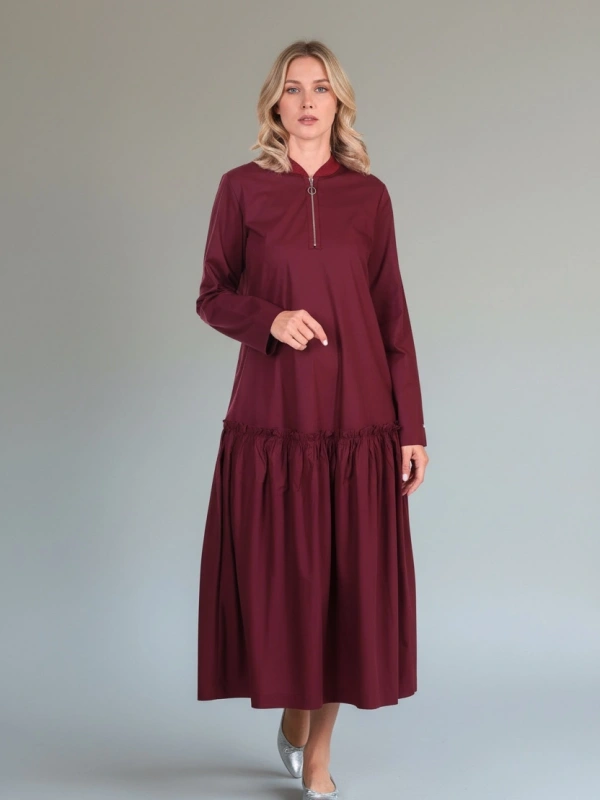 İNVEE Fermuar Detaylı Elbise - Bordo