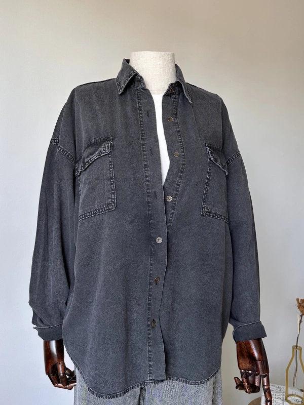 Siyah Cepli Denim Gömlek