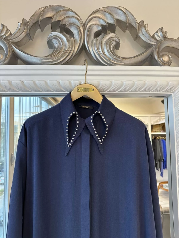 İNVEE 7057 Modal Kumaş Uzun Gömlek/Kap - Lacivert