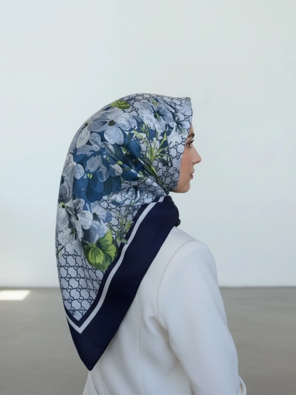 A Kalite Twill İpek Eşarp - Mavi